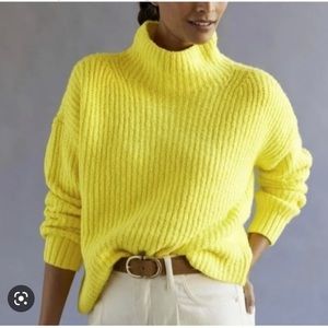 NWOT Anthropologie Bia Mock Funnel Neck Cable Knit Sweater. Navy Blue Size Small